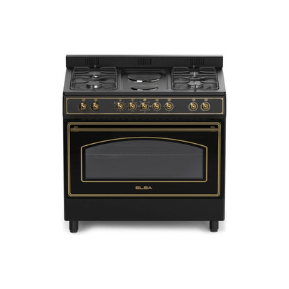 Elba 90cm 4 Gas Burner With 2 Electric Solid Plates & Electric Oven - Black