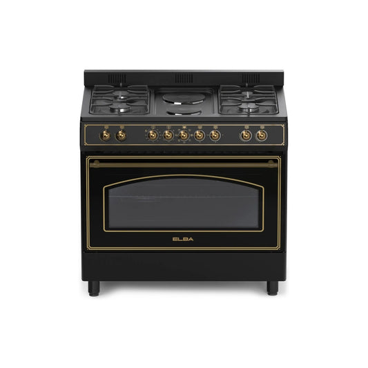 Elba 90cm 4 Gas Burner With 2 Electric Solid Plates & Electric Oven - Black