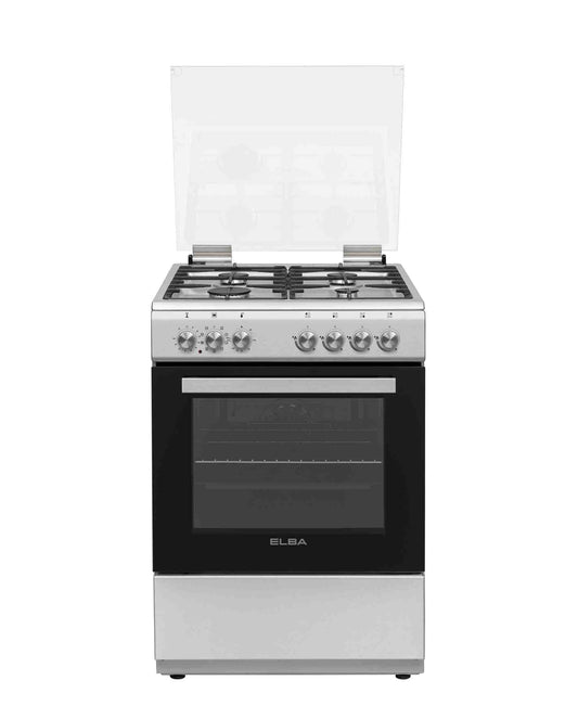 Elba Essential 60cm 4 Burner Gas Stove With Electric Oven - Silver