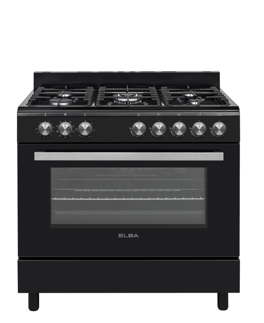 Elba Essential 90cm 5 Burner Gas Stove & Electric Oven - Black