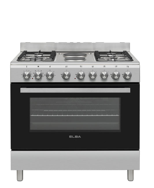 Elba Essential 90cm 5 Burner Gas Stove & Electric Oven - Silver