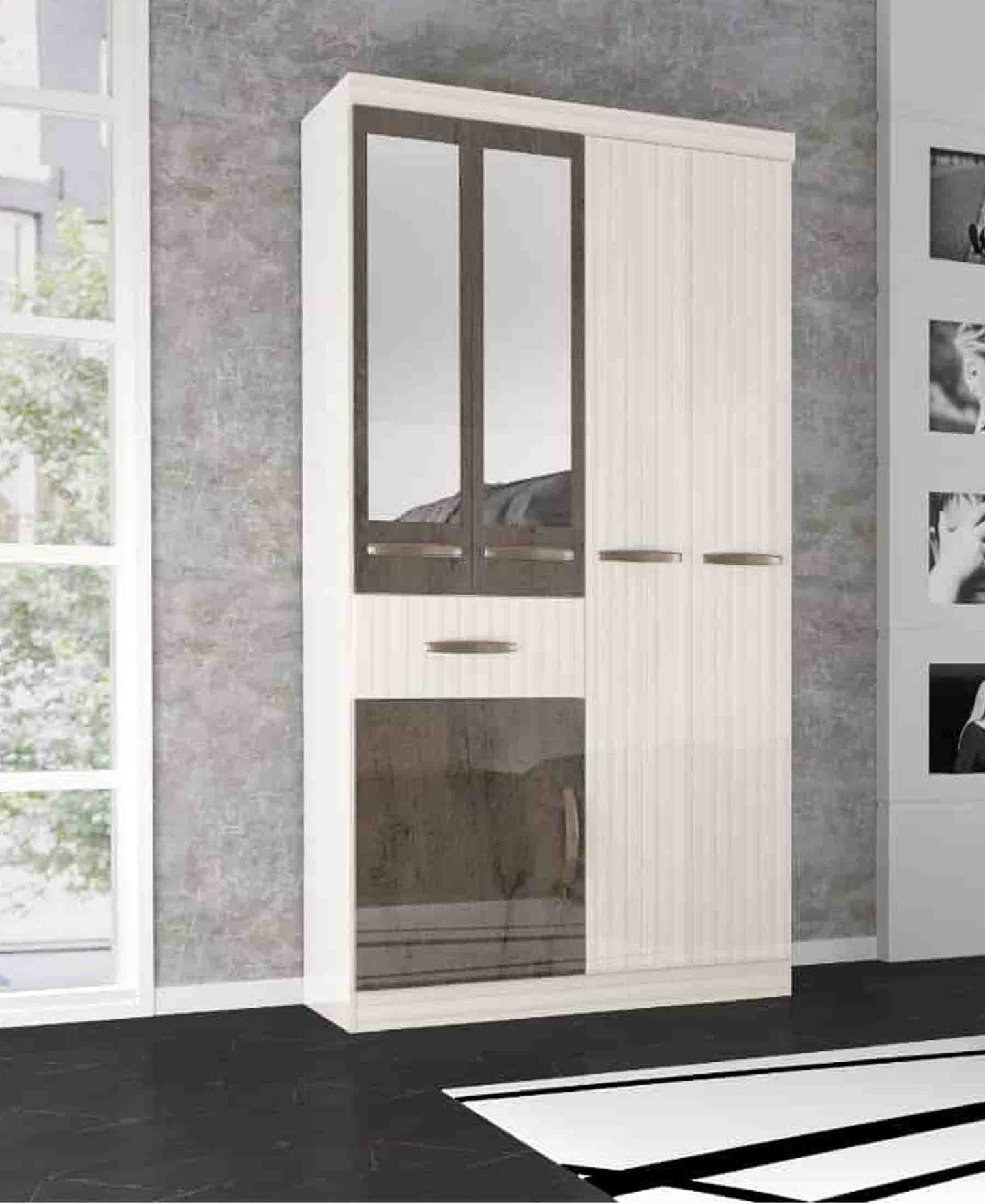 Exotic Designs 5 Door Wardrobe With Legs - Cocoa Brown & Natural Oak