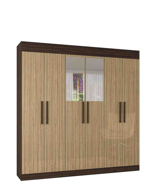 Exotic Designs 6 Door Wardrobe With Mirror - Chocolate & Chestnut