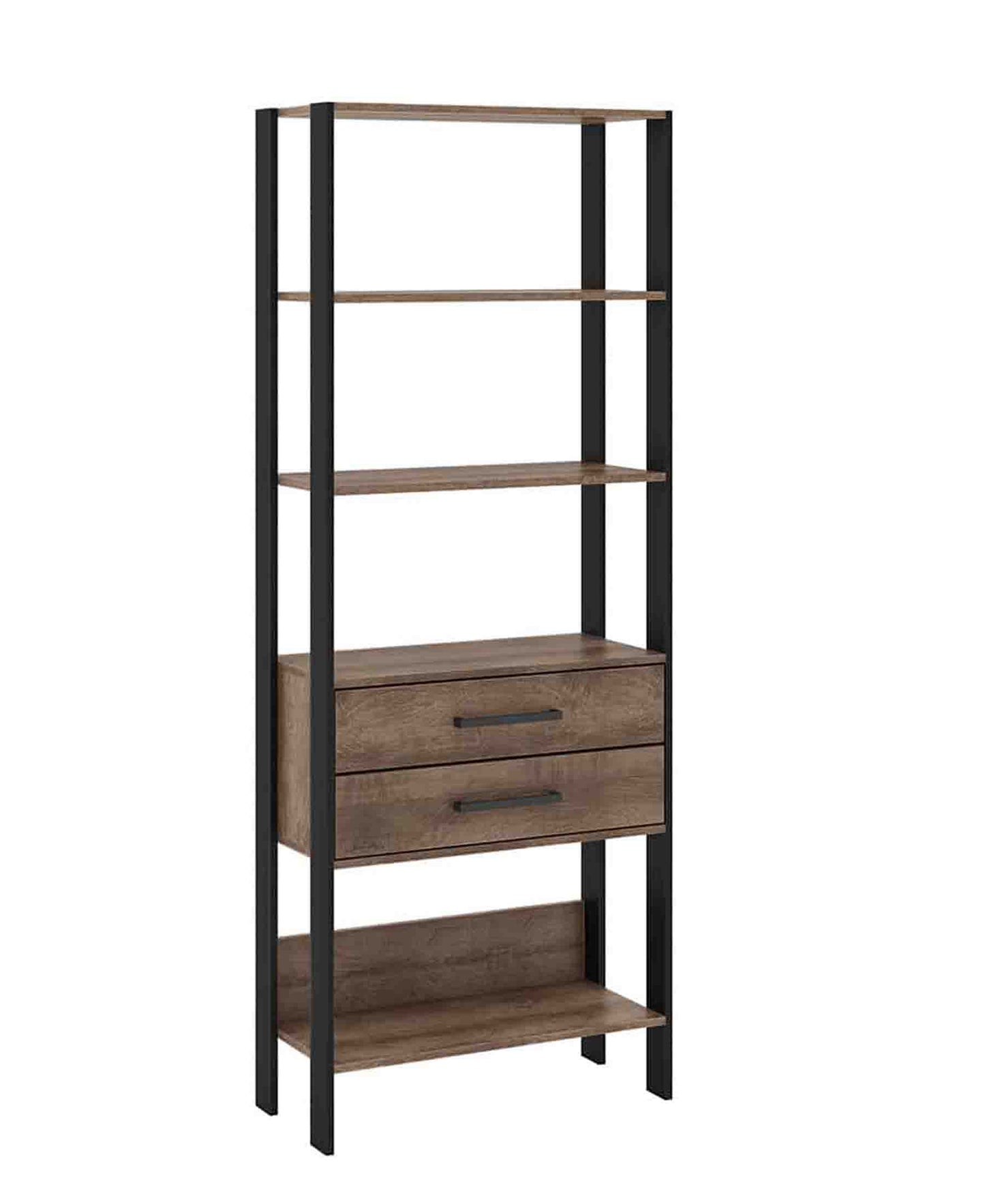 Exotic Designs Freestanding Shelves With Two Drawers - Rustic Black