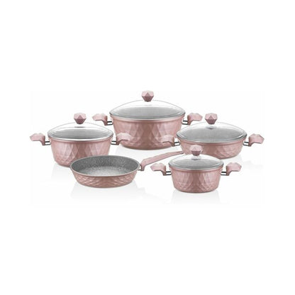 Falez 9 Piece Diamond Body Cookware Set Rose Gold