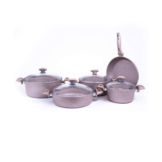 Falez 9 Piece Cookware Set Golden Pink