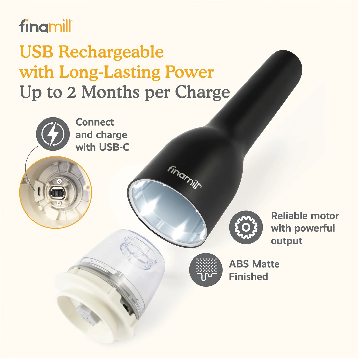 FinaMill Rechargeable Grinder with Pods Midnight Black