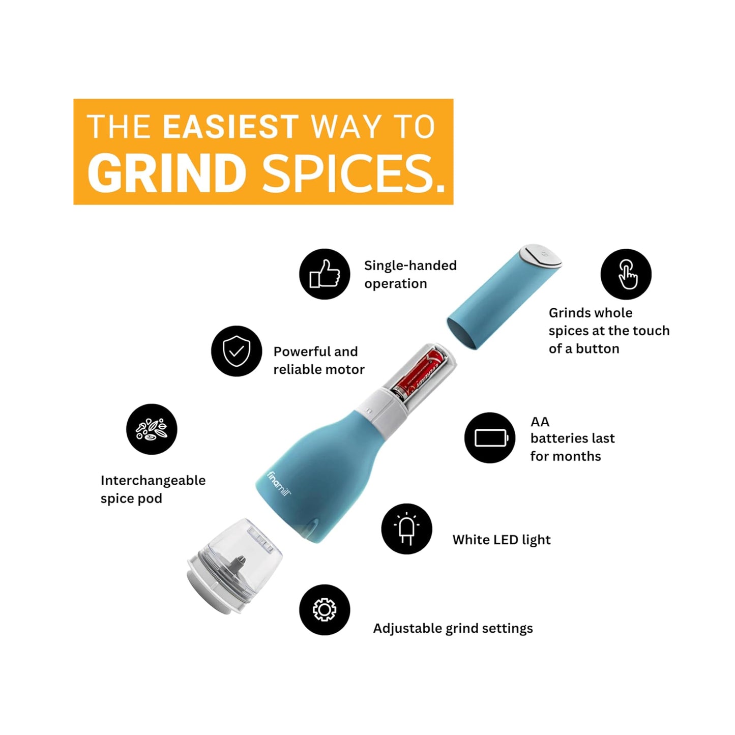 Finamill Battery Operated Grinder Ocean Blue