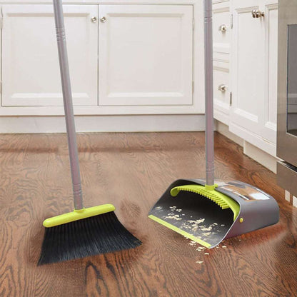 FloorMax Broom & Dustpan with Self Cleaning Brush Black & Green