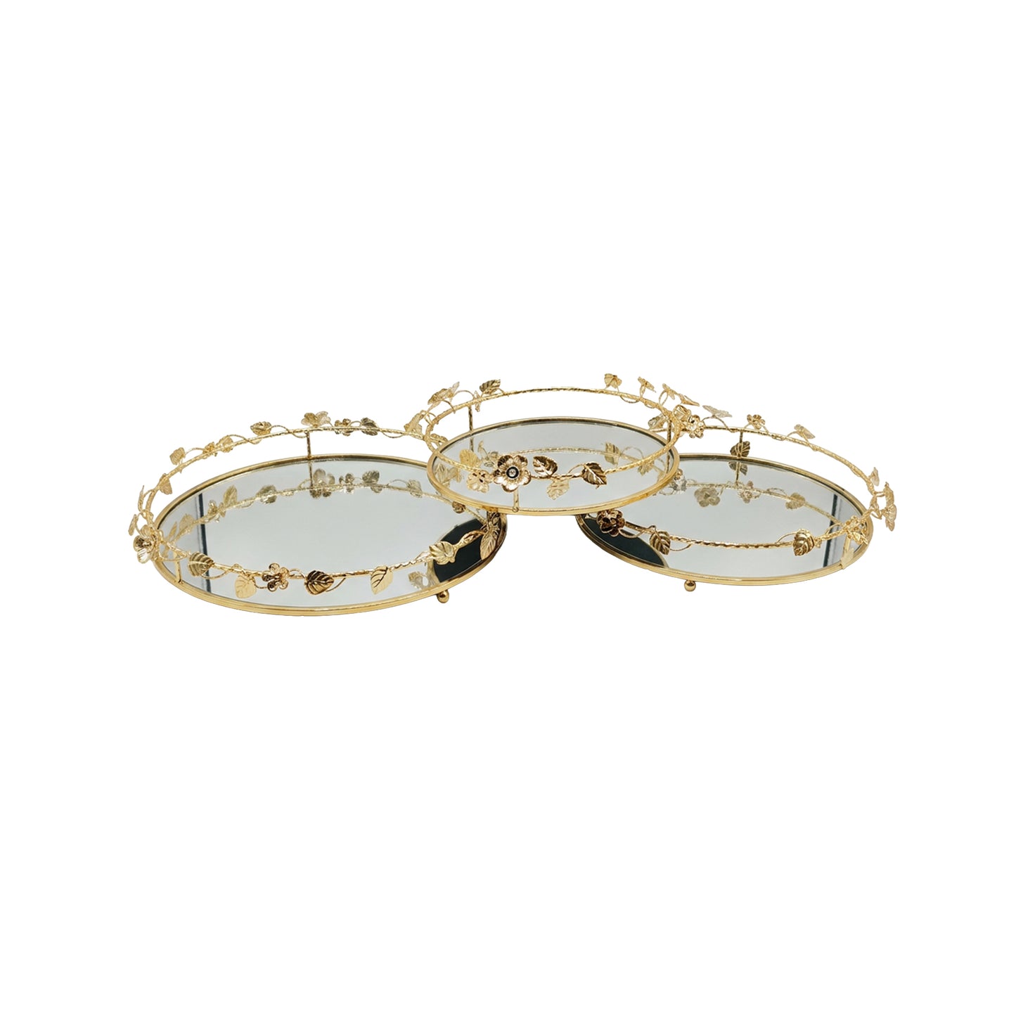 Floral 3 Piece Tray Set Gold