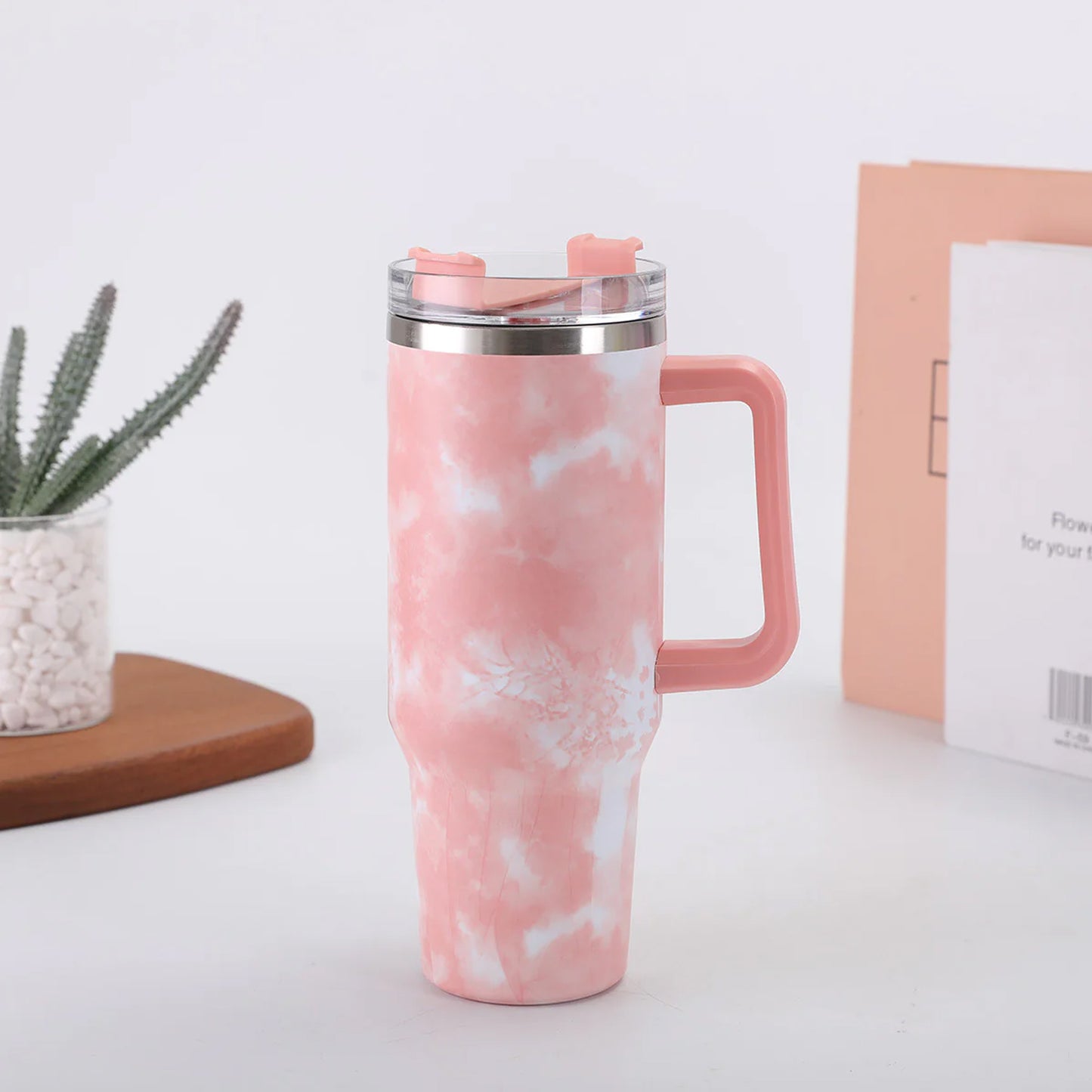 1.2Lt Stainless Steel Flask with Handle & Straw Pink