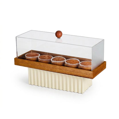 36.5cm Footed Rectangular Dessert Server with Lid Cream