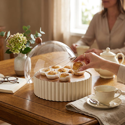 26cm Footed Cake Stand with Dome Cream