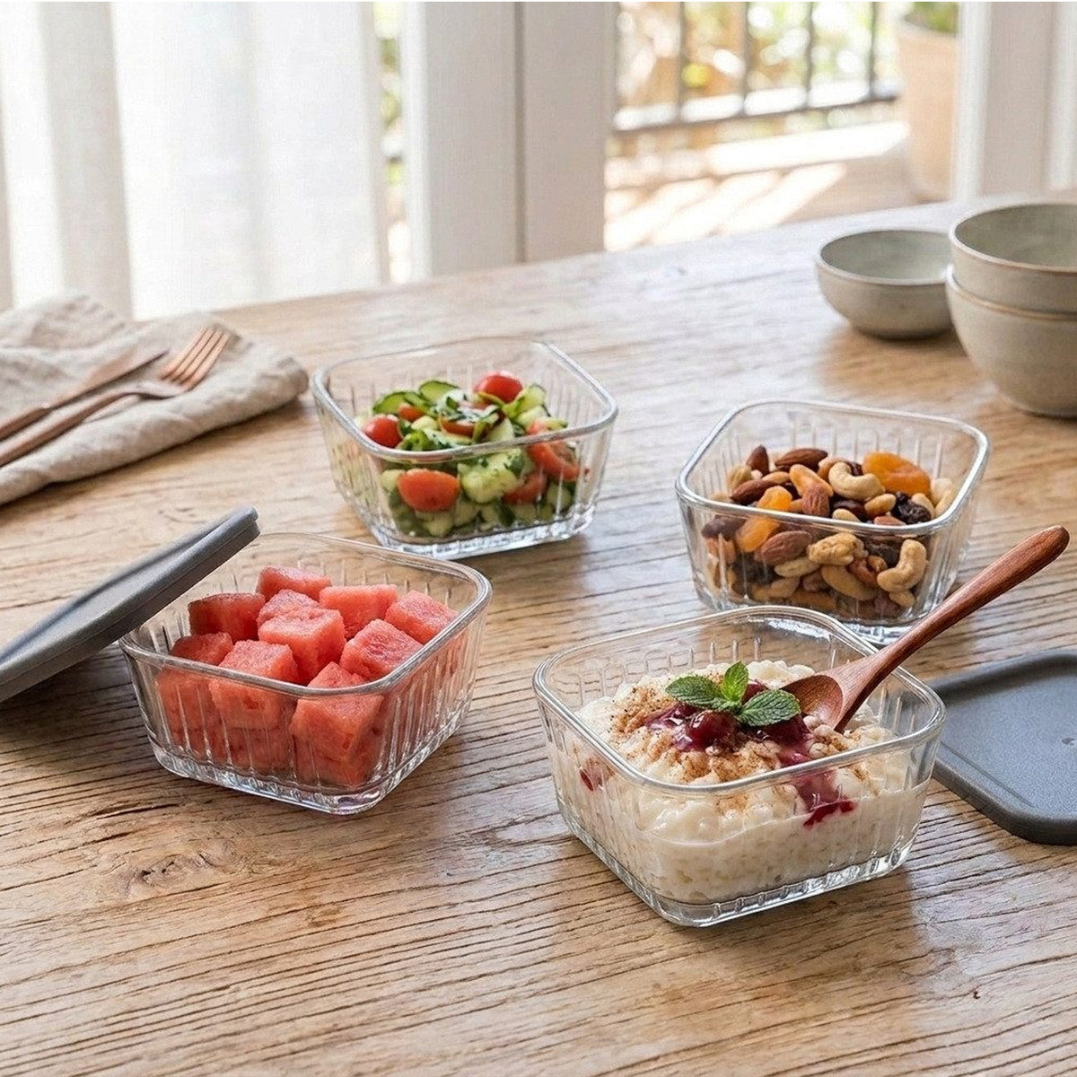 Pasabahce Frezya 225ml Food Container with Grey Lid Set of 4