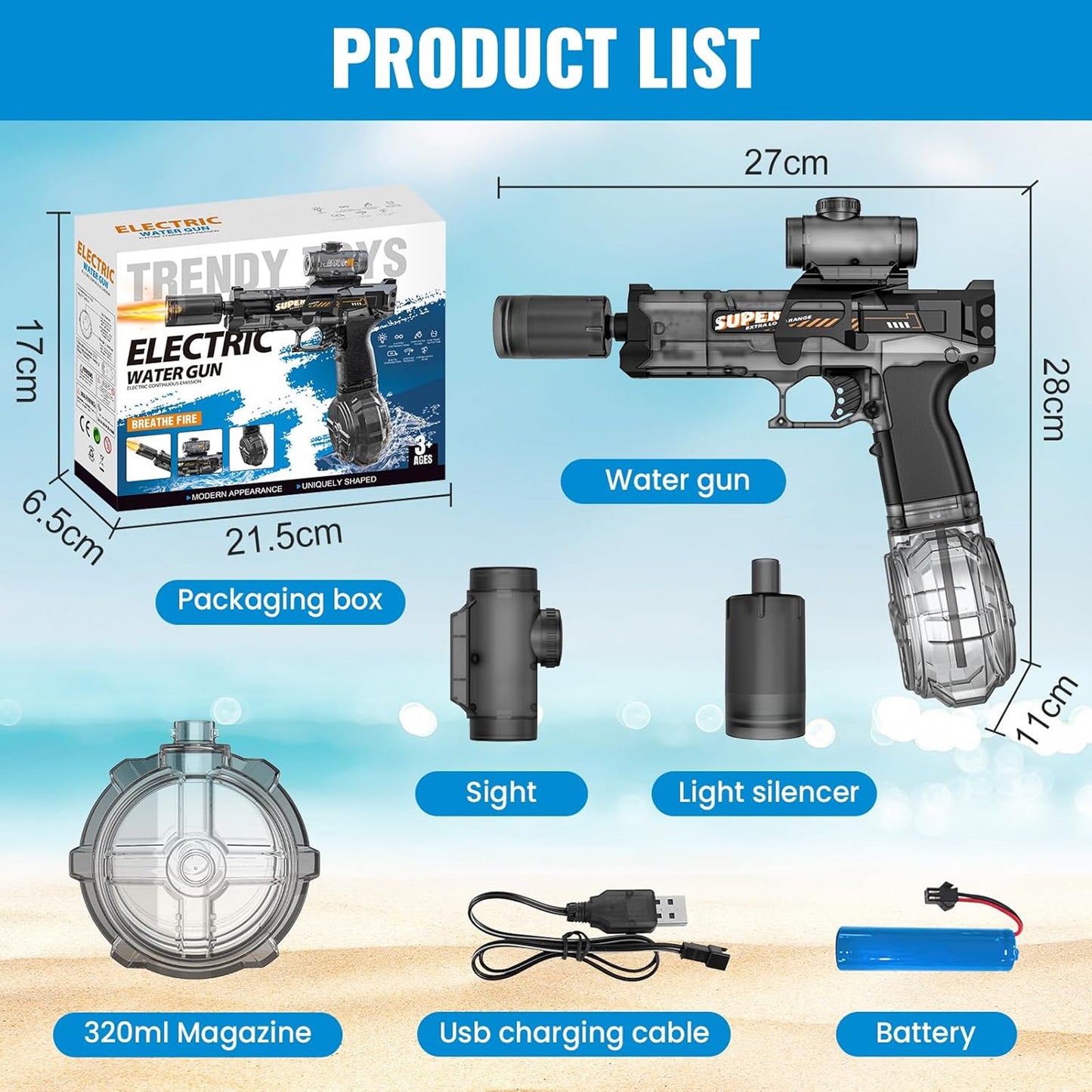 Electric Water Gun with Flash Black