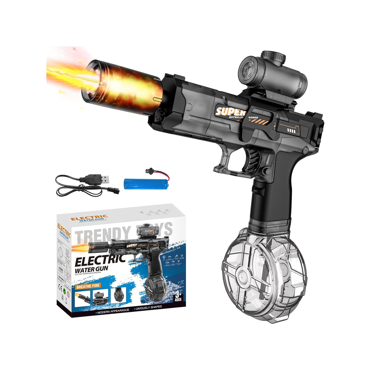 Electric Water Gun with Flash Black