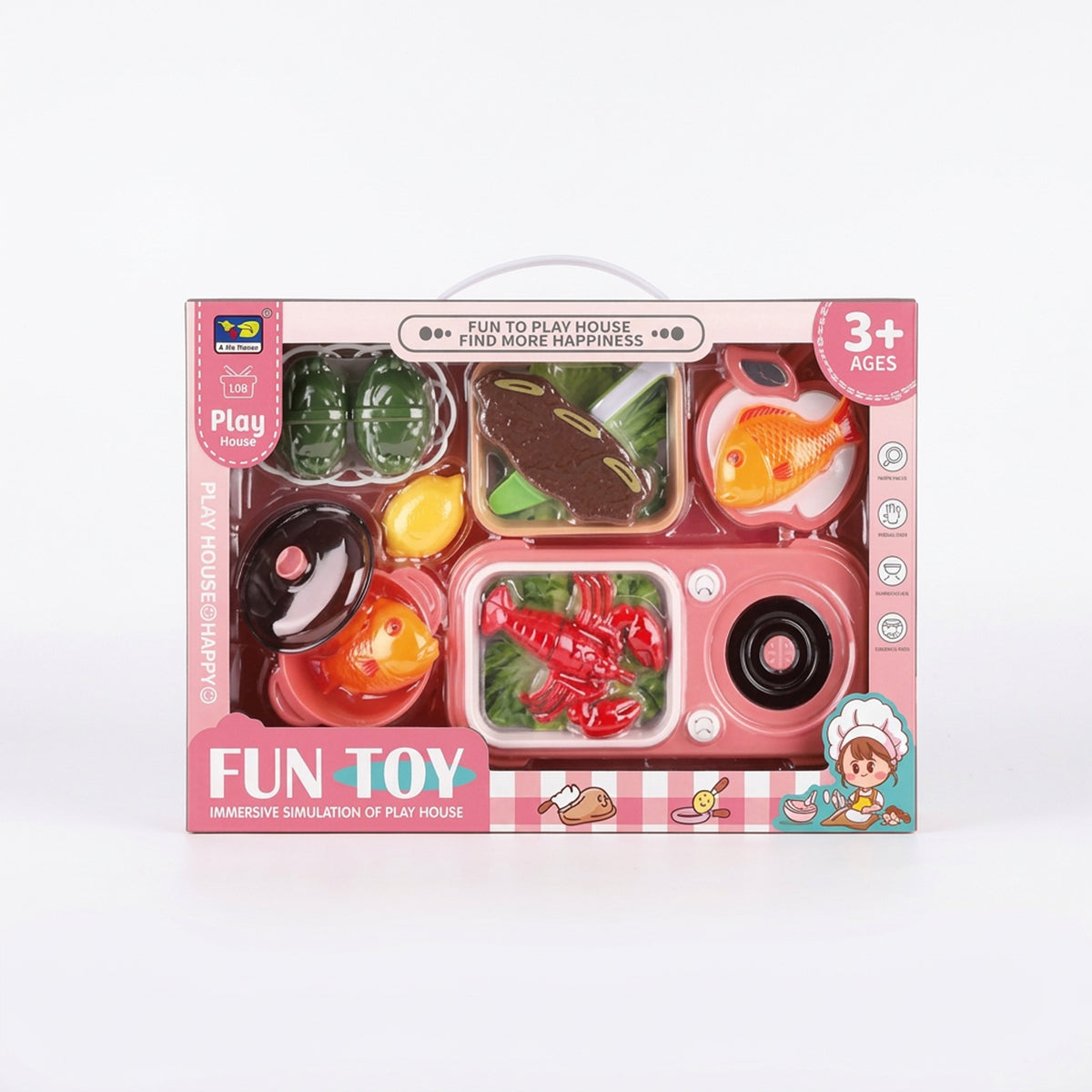 Fun Toy Kitchen Cooking Play Set Pink