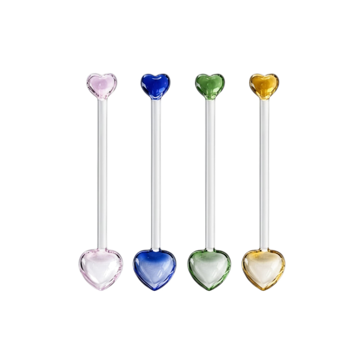 4 Piece Heart Design Glass Teaspoon Set Multicoloured