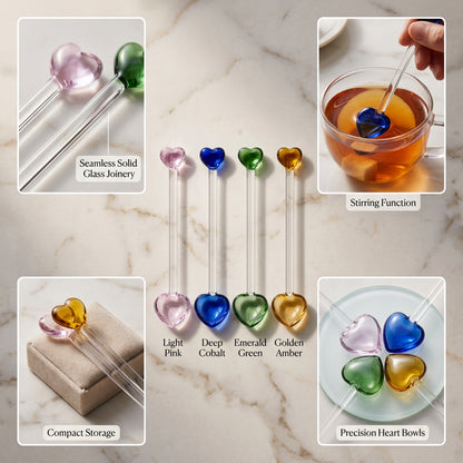 4 Piece Heart Design Glass Teaspoon Set Multicoloured