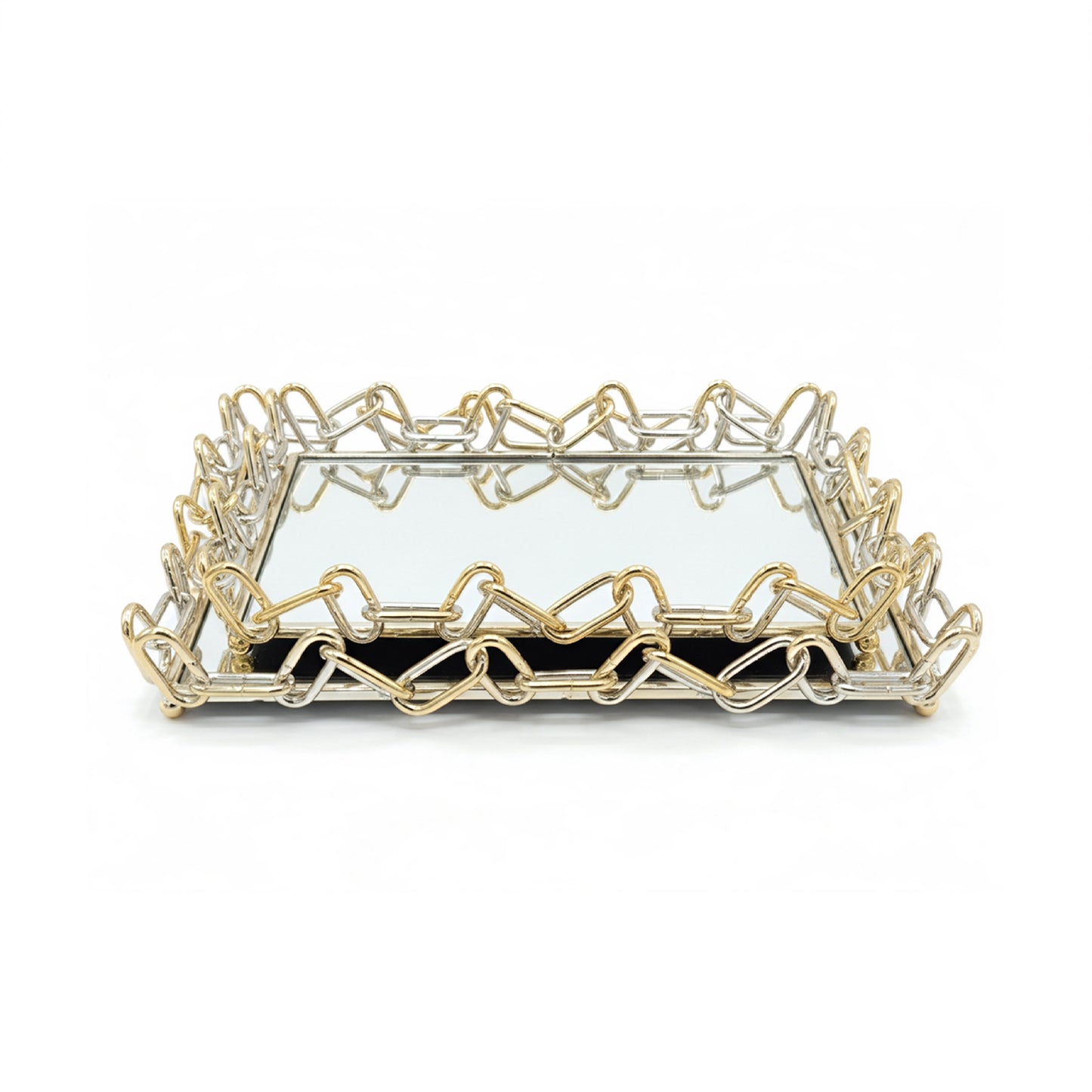 2 Piece Chain Design Tray Set Gold