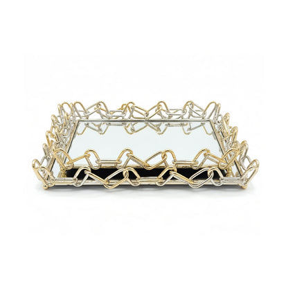 2 Piece Chain Design Tray Set Gold