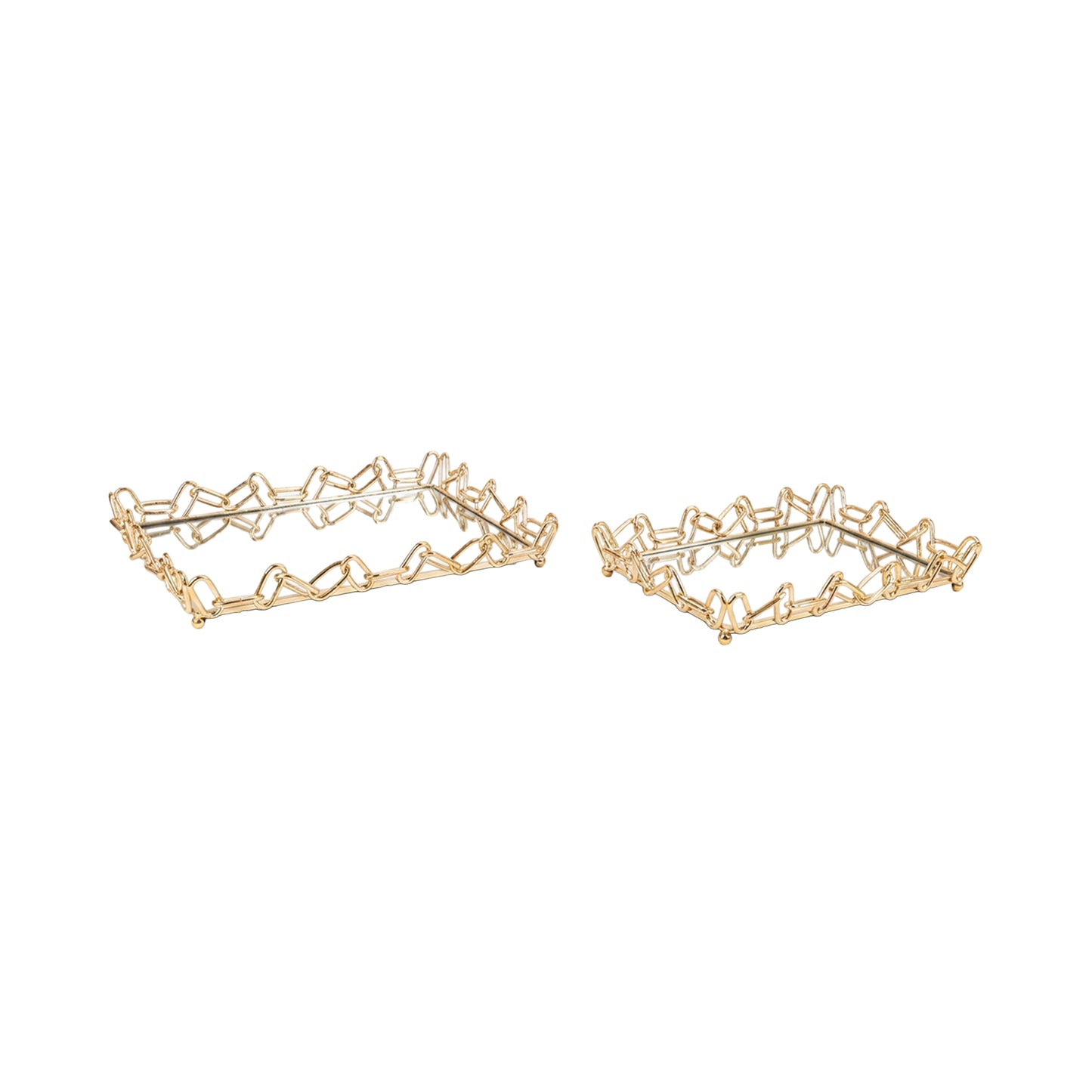 2 Piece Chain Design Tray Set Gold