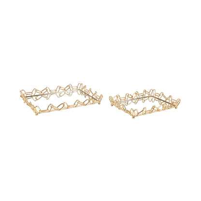 2 Piece Chain Design Tray Set Gold