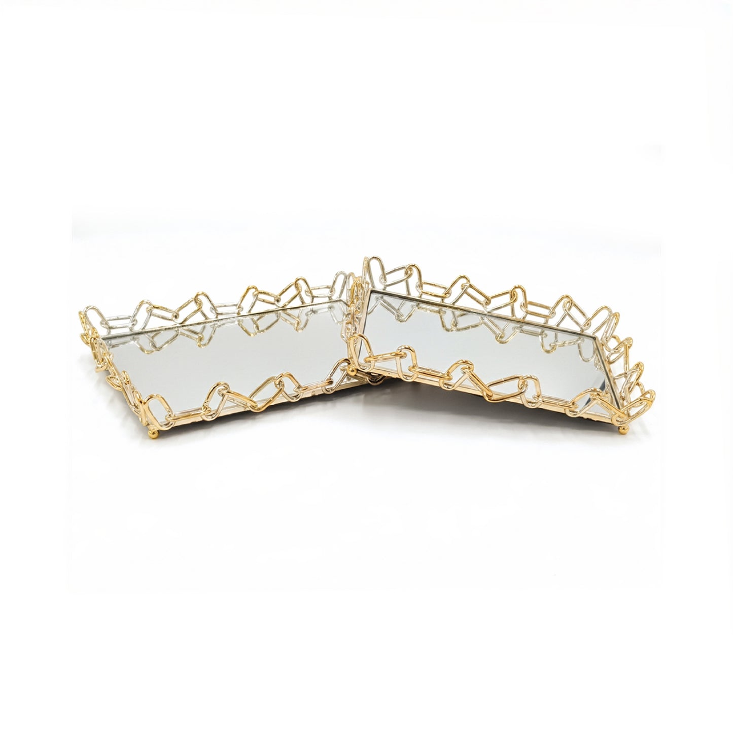 2 Piece Chain Design Tray Set Gold