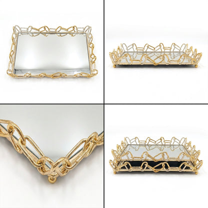 2 Piece Chain Design Tray Set Gold
