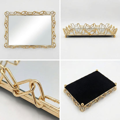2 Piece Chain Design Tray Set Gold