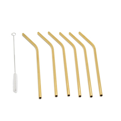 Aqua Curved Straws Gold