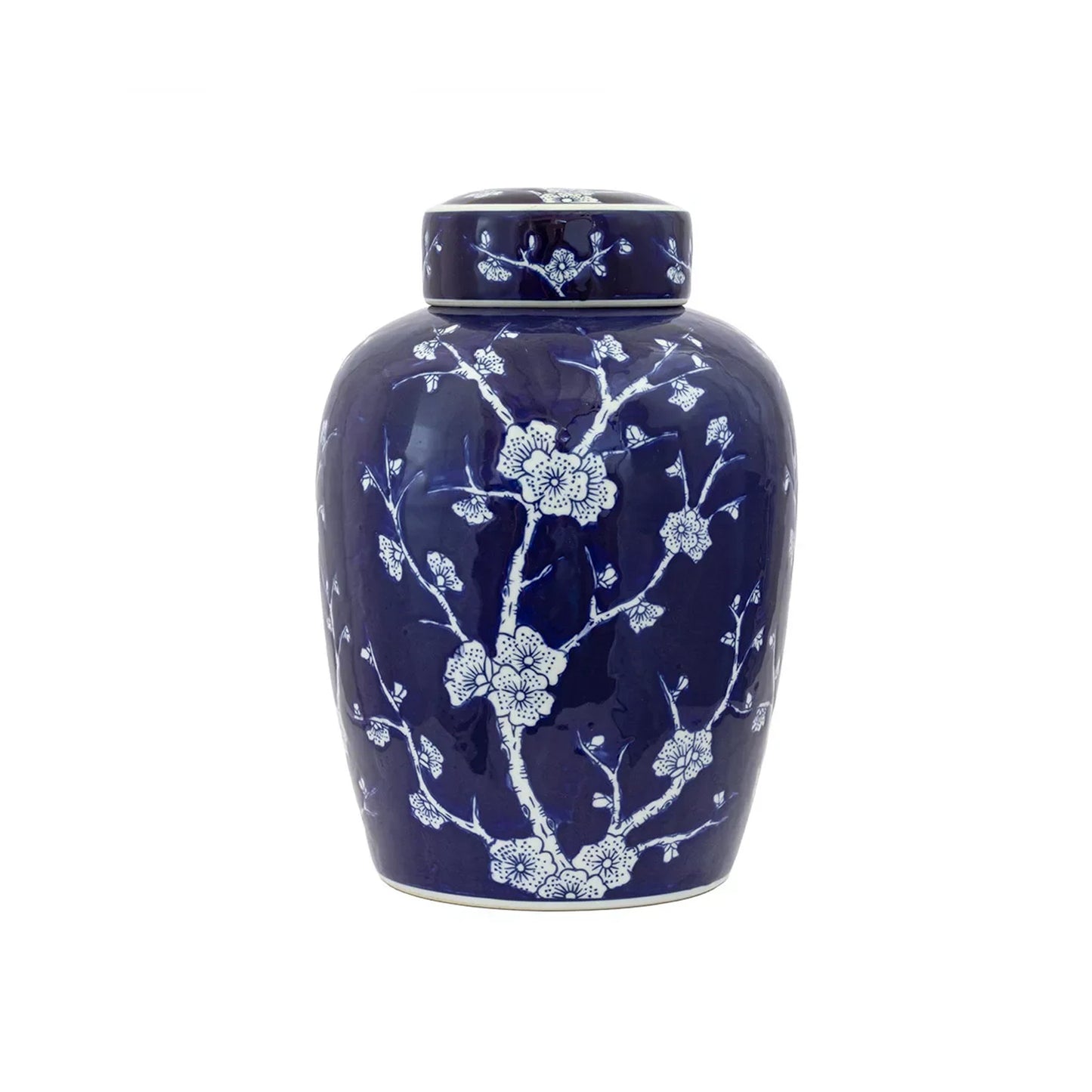 Urban Decor Deep Blue Blossoms Ginger Jar Blue & White