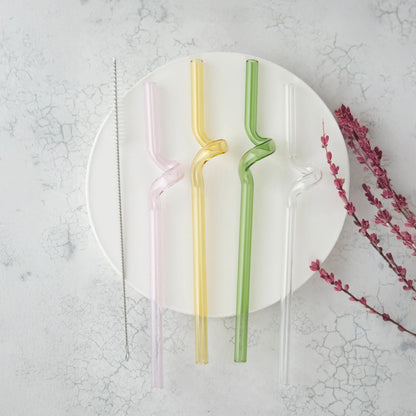 5 Piece Glass Straw Set Multicoloured