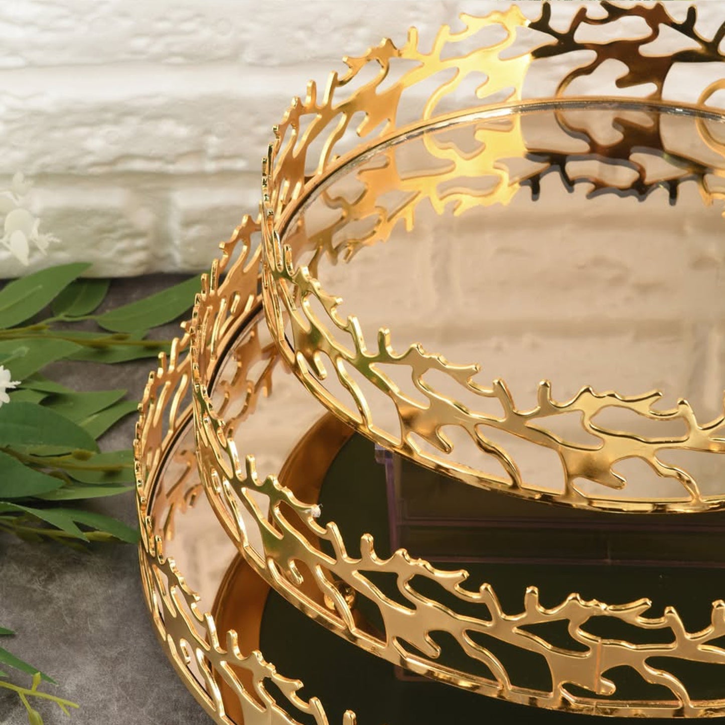 Milano 3 Piece Mirror Tray Set Gold