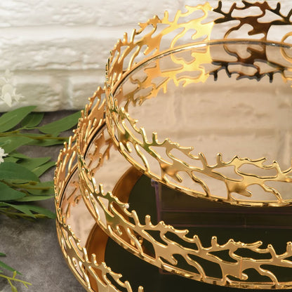 Milano 3 Piece Mirror Tray Set Gold