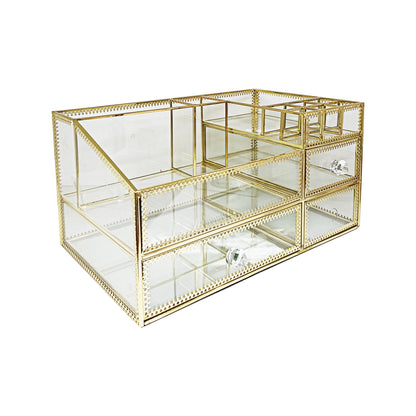 Exotic Designs Glass Cosmetic Organizer Clear & Gold