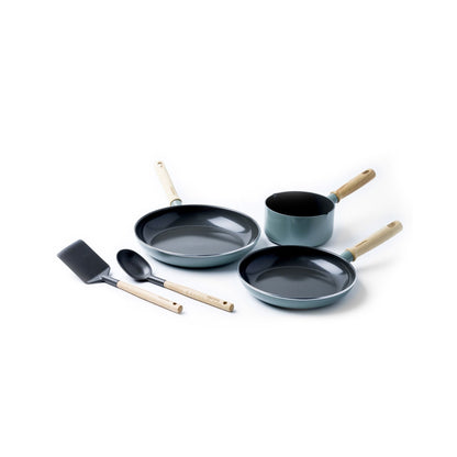 GreenPan Mayflower 5 Piece Healthy Ceramic Non-Stick Cookware Set Smoky Blue