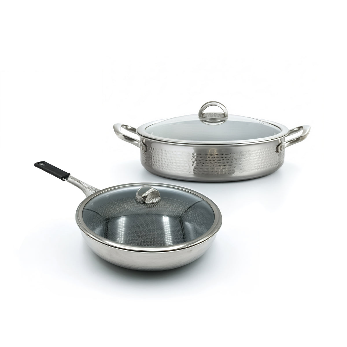 Rolux 32cm Hammered Pot & Frying Pan Set Silver