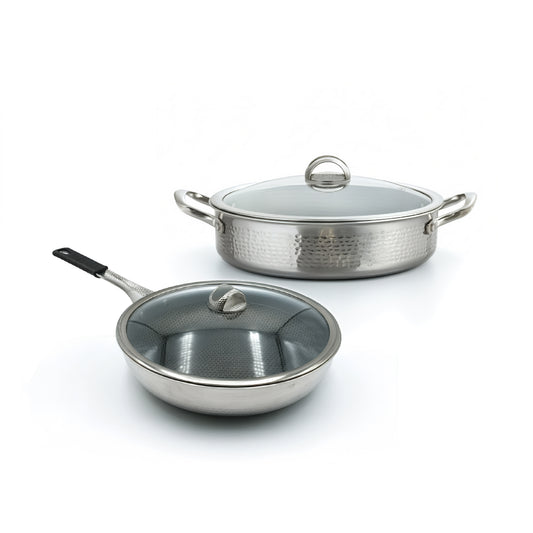 Rolux 32cm Hammered Pot & Frying Pan Set Silver