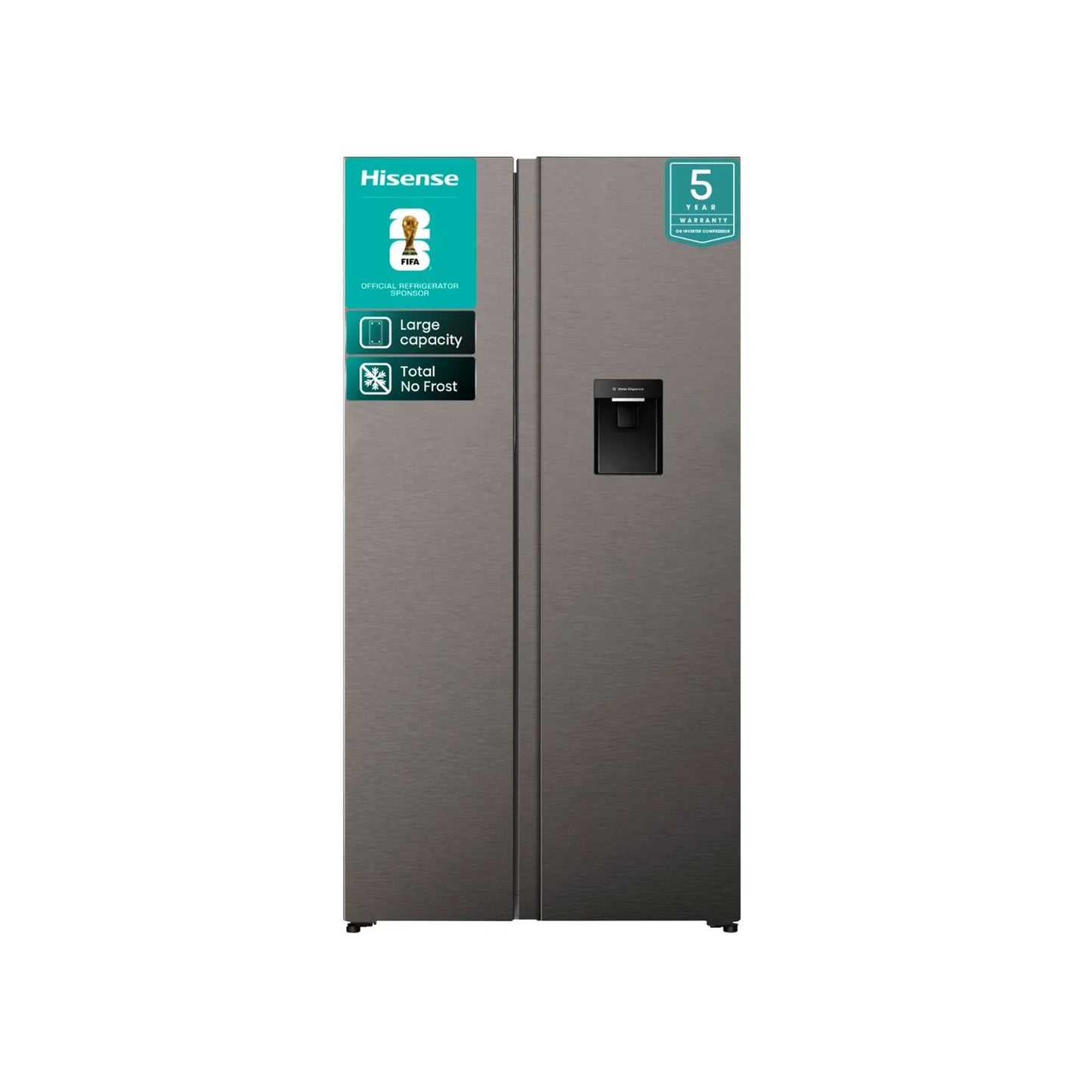 Hisense 541L Side By Side Refrigerator with Water Dispenser Titanium