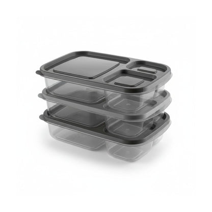 3 Piece 3-Compartment Storage Container Set Grey