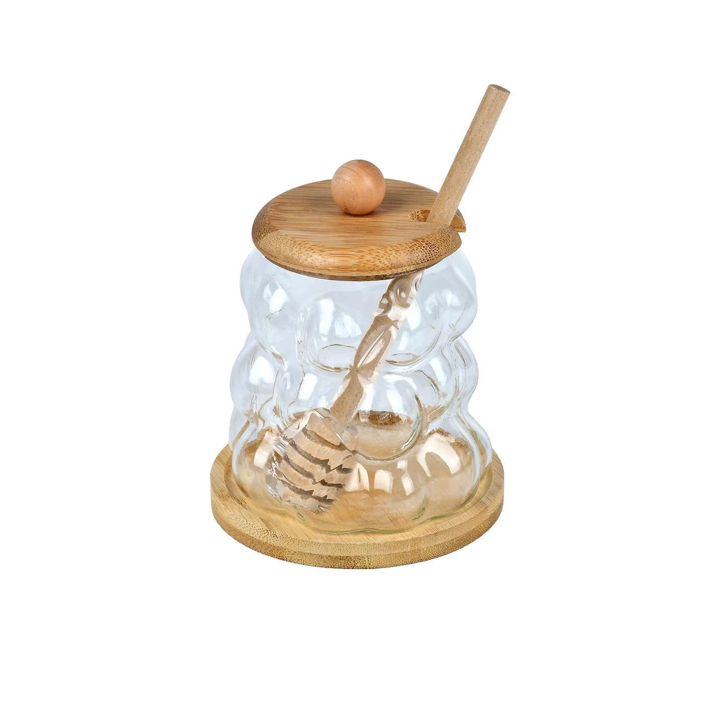 Honey Jar with Bamboo Lid & Dipper Clear