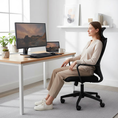 Chair with Wheels & Adjustable Height Black