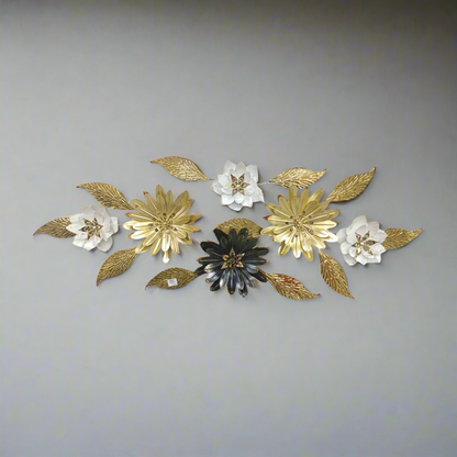 Urban Decor Flower & Leaf Design Wall Decoration Black, Gold & White