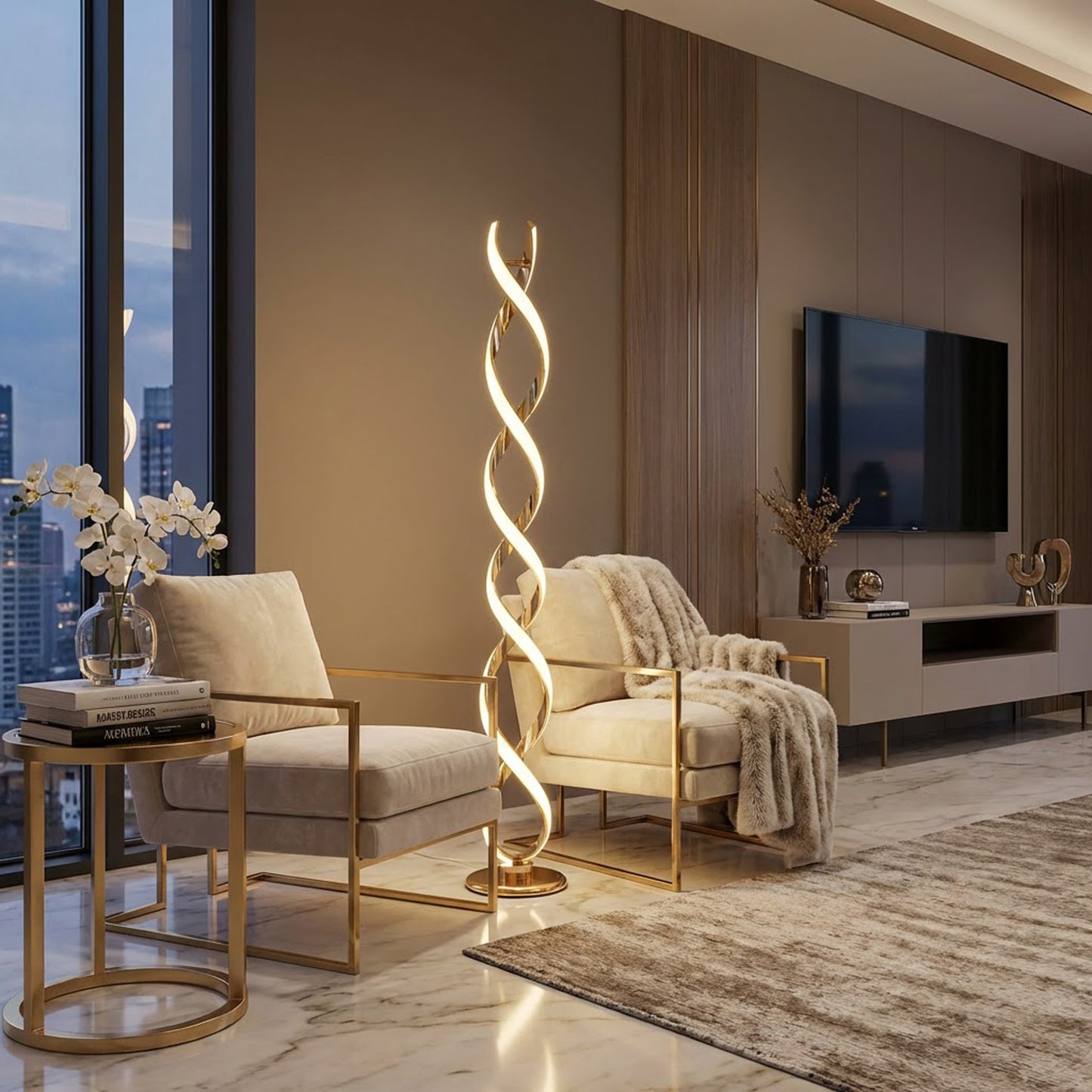 Swirl Design LED Floor Lamp Gold