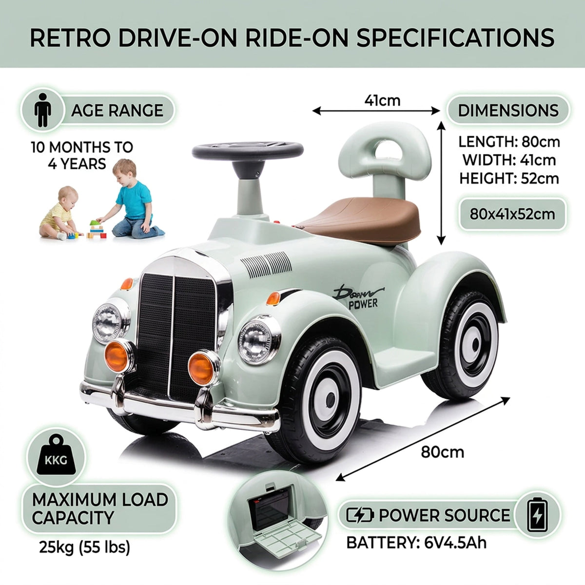 Retro Classic Kids Electric Ride-On Car - J9666