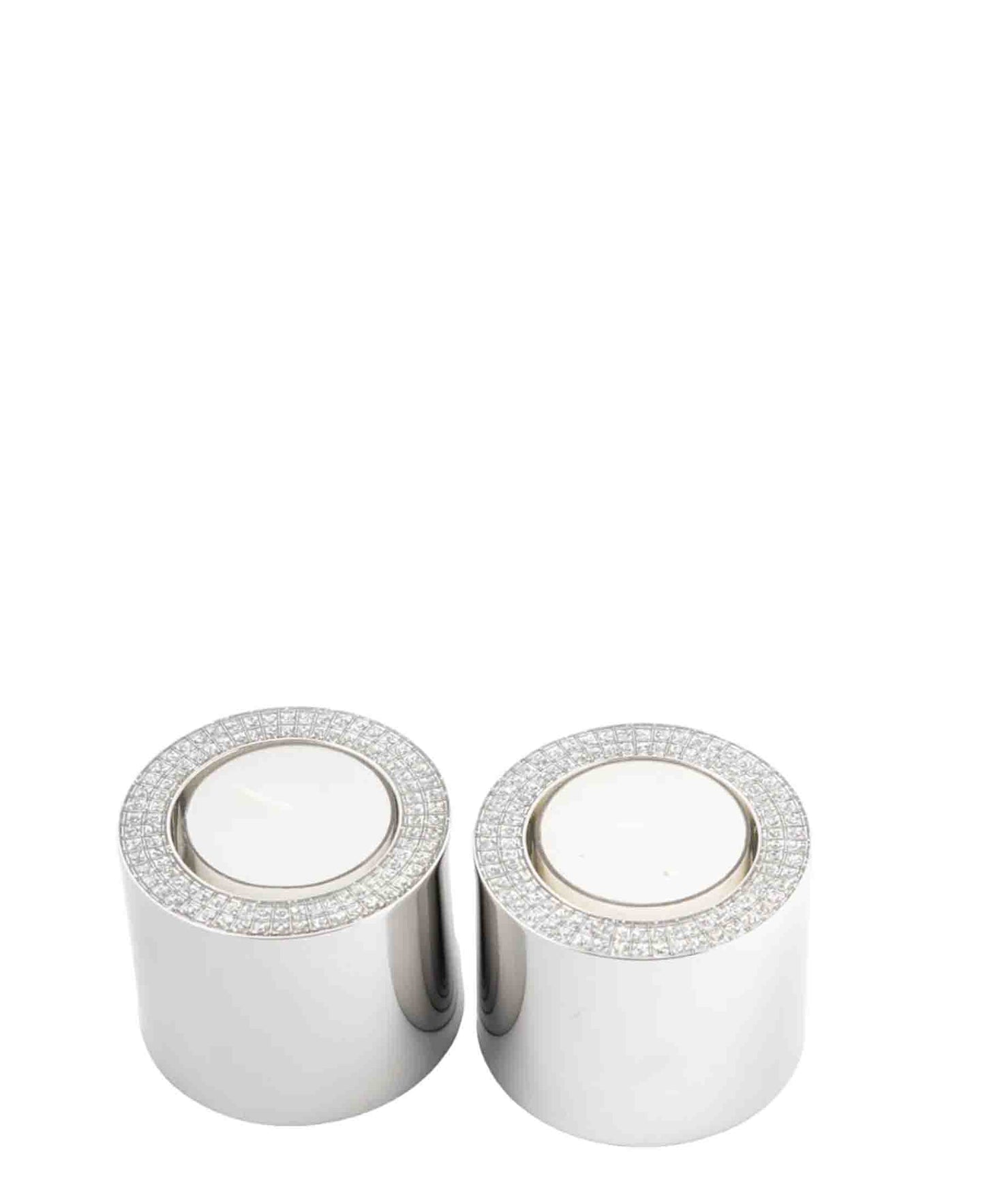 Jenna Clifford 2 Piece Tall Diamond Tealight Set - Silver