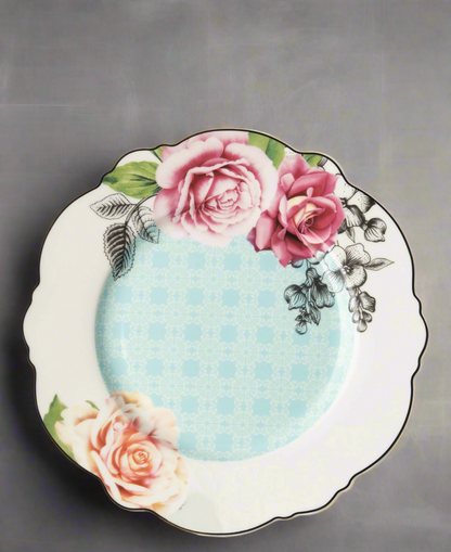 Jenna Clifford Wavy Rose Dinner Plate 27.7cm - White & Blue