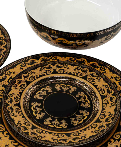 Jenna Clifford 4 Piece Grandeur Dinner Plate Set - Black & Gold