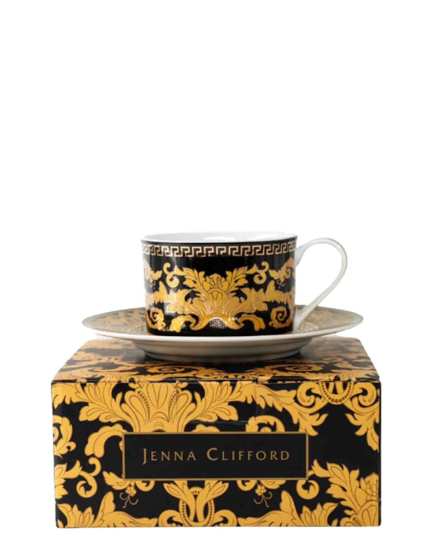 Jenna Clifford Grandeur Cup & Saucer - Black & Gold